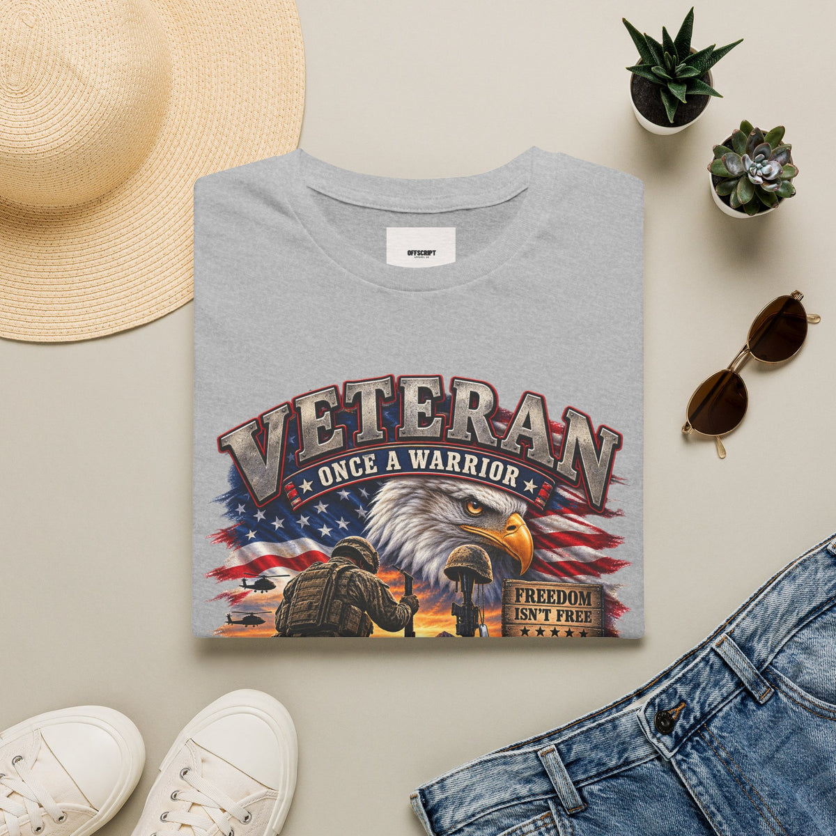 Veteran Once a Warrior T-Shirt — Patriotic Eagle & Flag Military Tribute