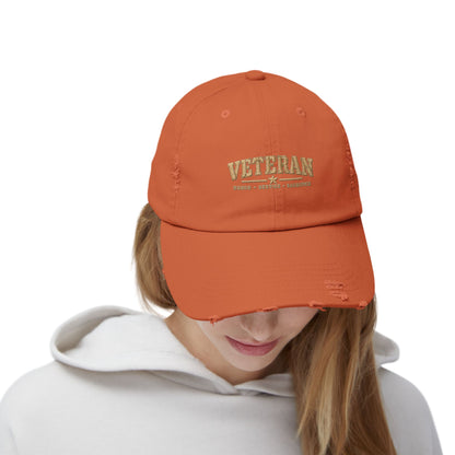 Veteran Distressed Cap — Honor Courage Sacrifice Embroidered Hat
