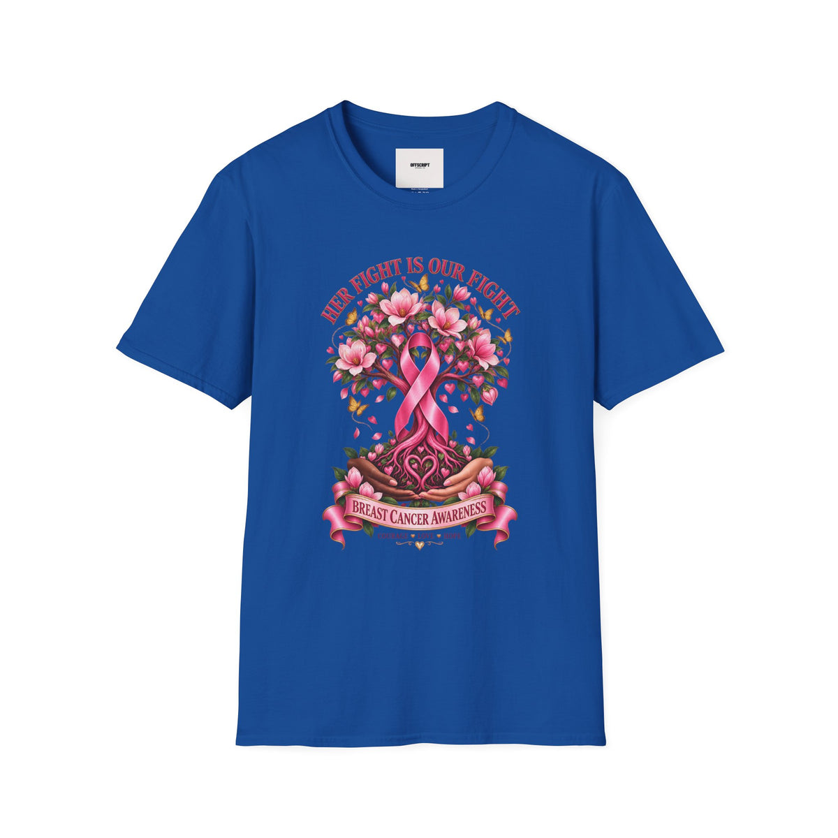 Breast Cancer Awareness T-Shirt – “Her Fight Is Our Fight” Pink Ribbon Floral Tee
