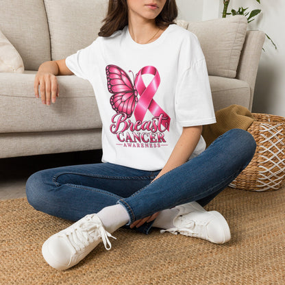 Pink Ribbon Butterfly Breast Cancer Awareness T-Shirt | Support Ribbon Tee