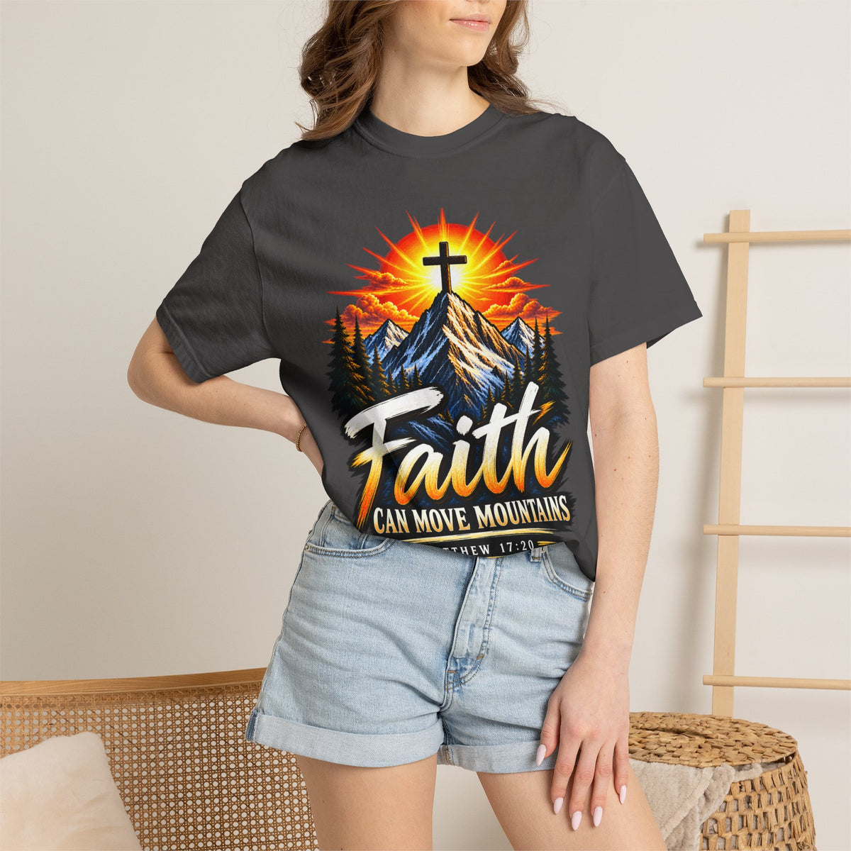 Faith Can Move Mountains T-Shirt | Christian Cross Mountain Graphic