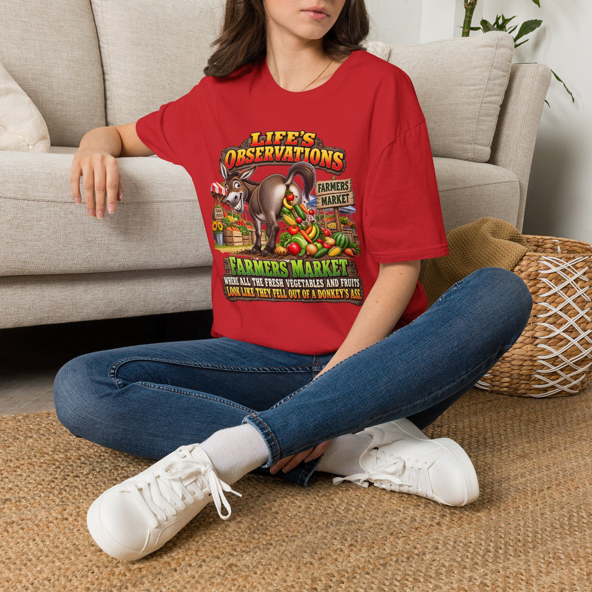 Life's Observations Farmers Market T-Shirt — Funny Donkey Produce Graphic Tee