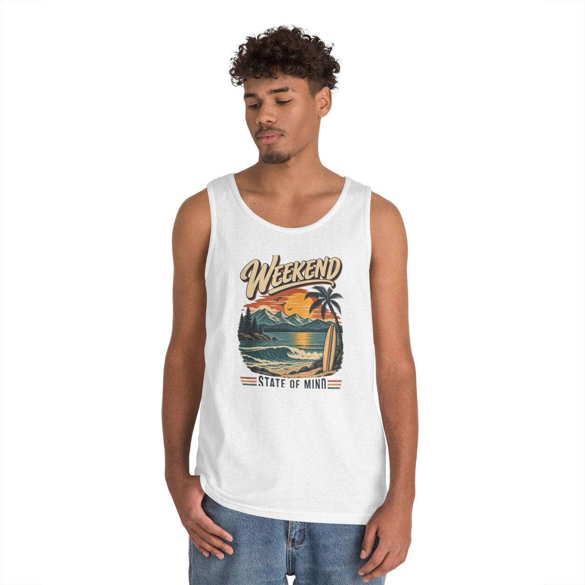 Weekend State of Mind Tank Top — Retro Beach Surf Sunset Graphic