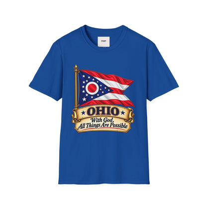 Ohio Flag T-Shirt — "With God All Things Are Possible" Patriotic Tee