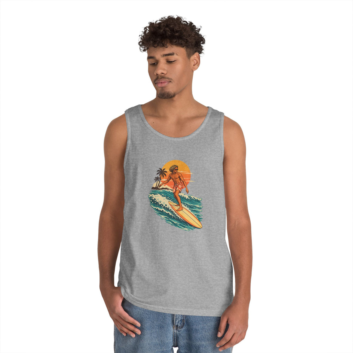Surfing Sunset Tank — Retro Surfer Graphic Tank Top