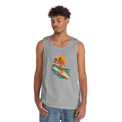 Surfing Sunset Tank — Retro Surfer Graphic Tank Top