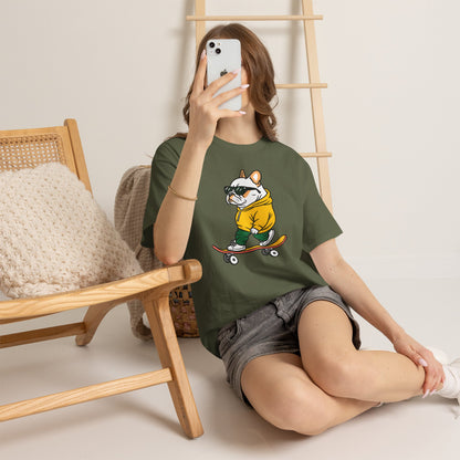 Skateboarding French Bulldog T‑Shirt – Cute Bulldog on Skateboard Graphic Tee