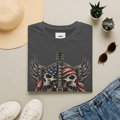 American Skull Guitar T-Shirt — Patriotic Rock Music Tee