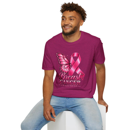 Pink Ribbon Butterfly Breast Cancer Awareness T-Shirt | Support Ribbon Tee