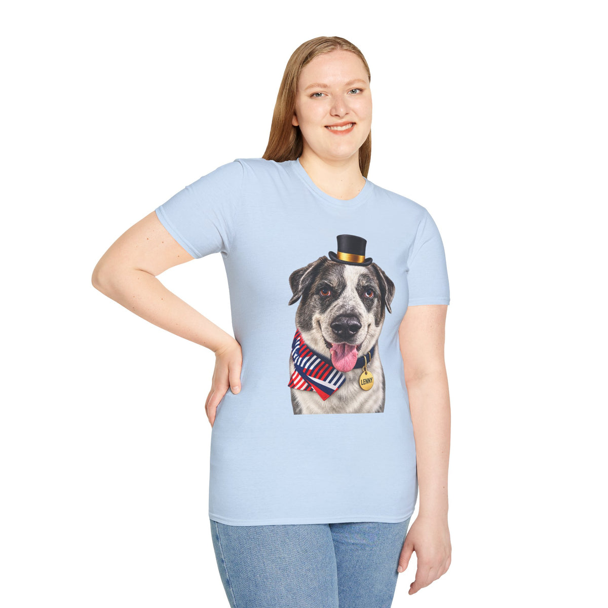 Patriotic Pup Tee — Dog with Top Hat & American Flag Bandana