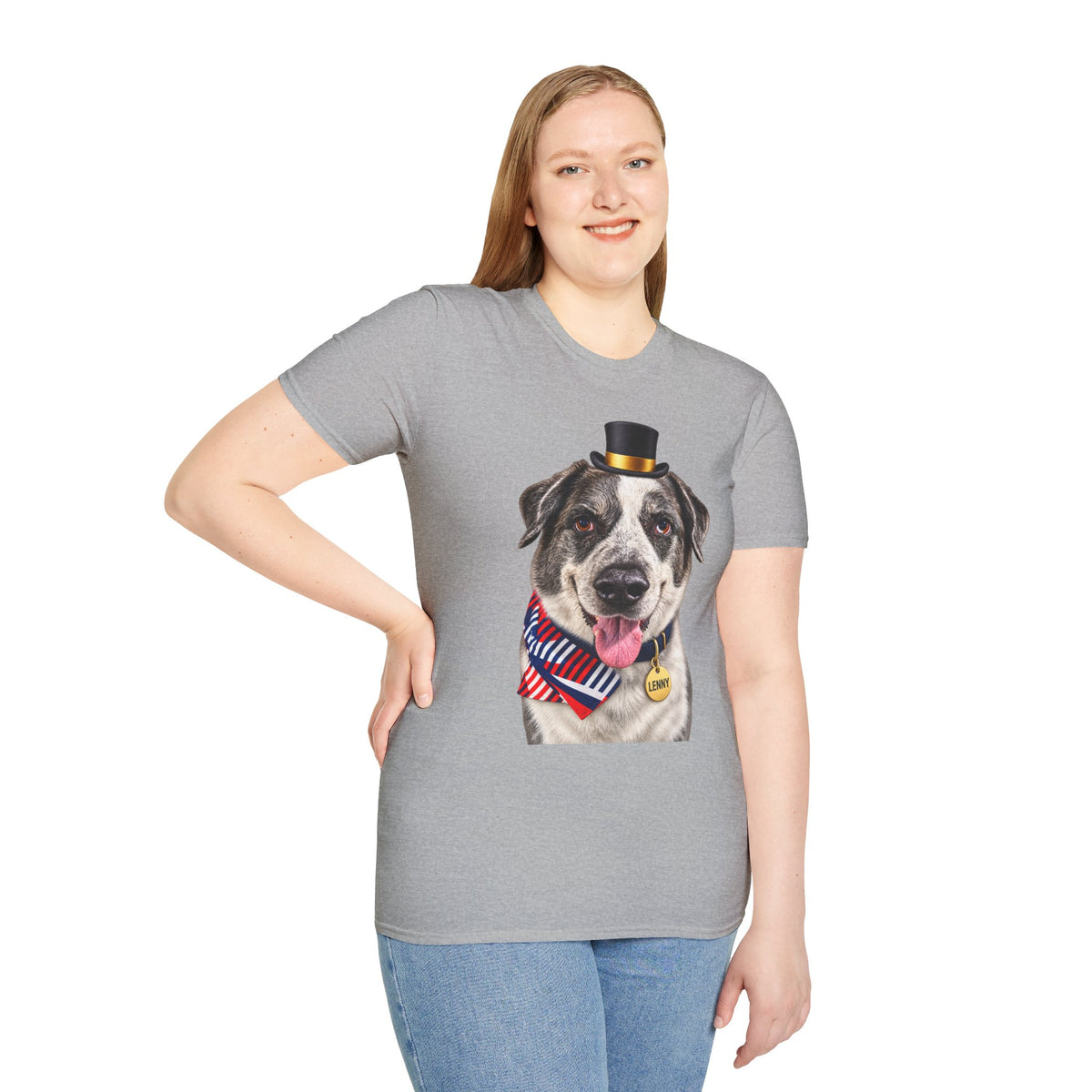 Patriotic Pup Tee — Dog with Top Hat & American Flag Bandana