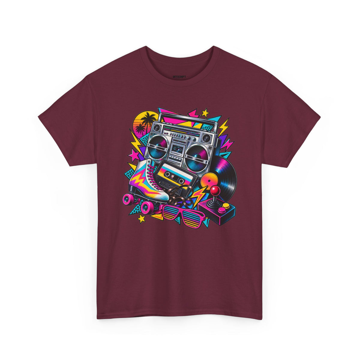 Retro Boombox Tee — 80s Neon Music Graphic T-Shirt