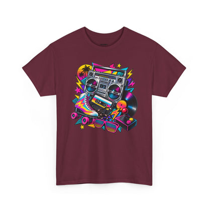 Retro Boombox Tee — 80s Neon Music Graphic T-Shirt