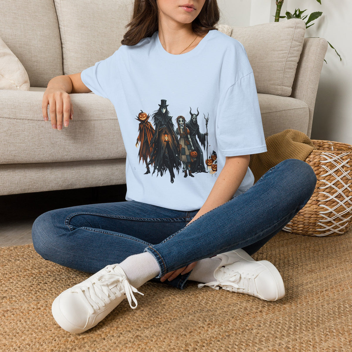 Halloween Gothic Crew T-Shirt — Haunted Pumpkin, Witch & Spooky Friends Design