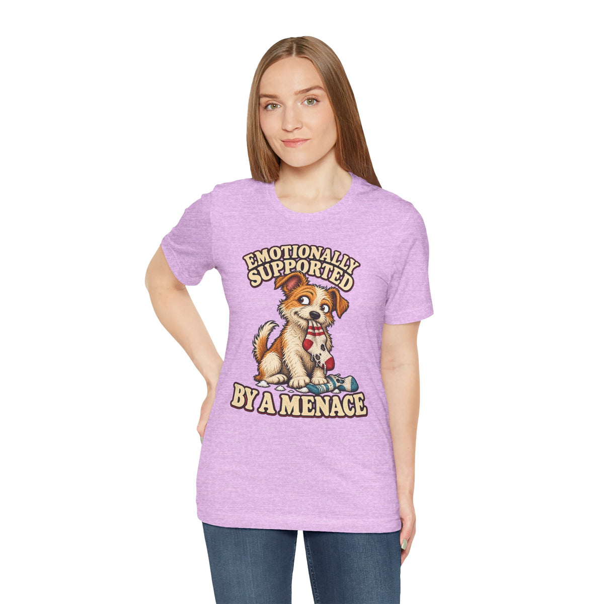 Emotionally Supported by a Menace Tee — Cute Puppy Graphic T‑Shirt