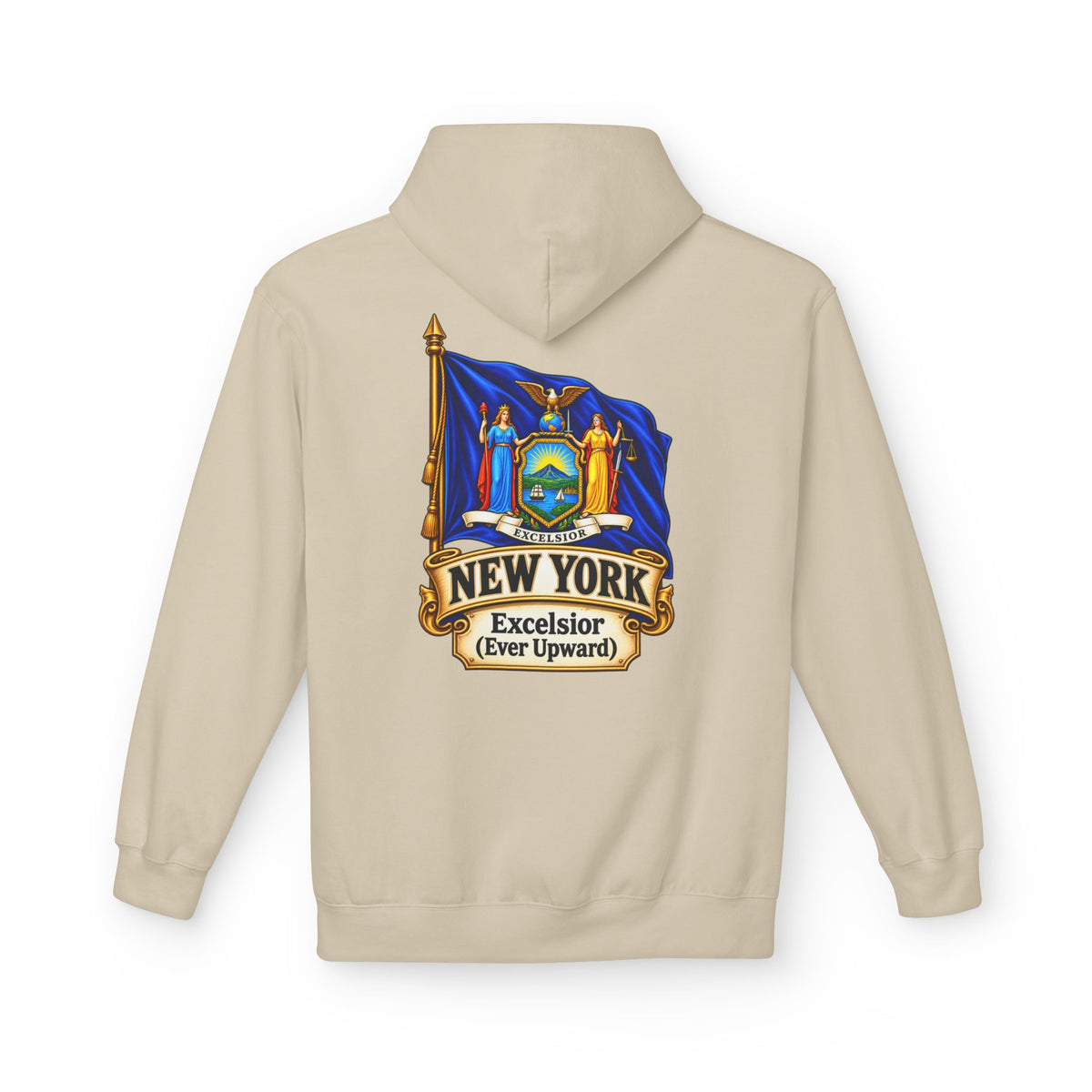 New York State Flag Hoodie – "Excelsior (Ever Upward)" Graphic Pullover