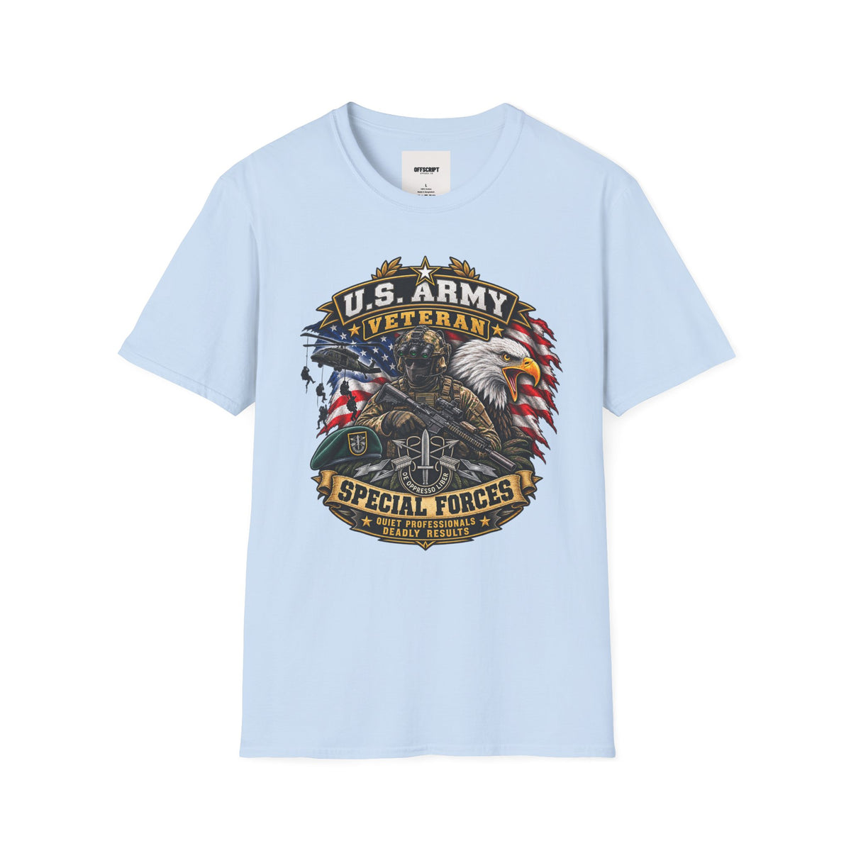 U.S. Army Veteran T-Shirt — Special Forces Eagle American Flag Design