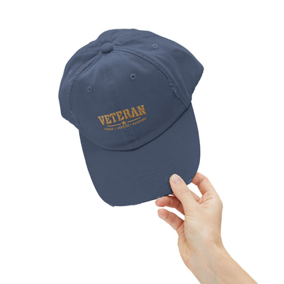 Veteran Distressed Cap — Honor Courage Sacrifice Embroidered Hat