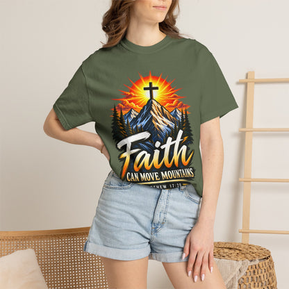 Faith Can Move Mountains T-Shirt | Christian Cross Mountain Graphic