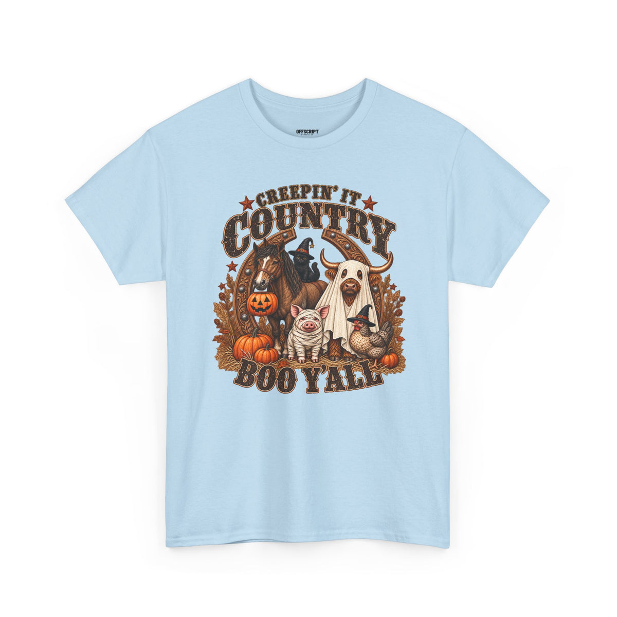 Country Halloween Tee — "Keepin' It Country Boo Y'all" Farm Animal Pumpkin T-Shirt