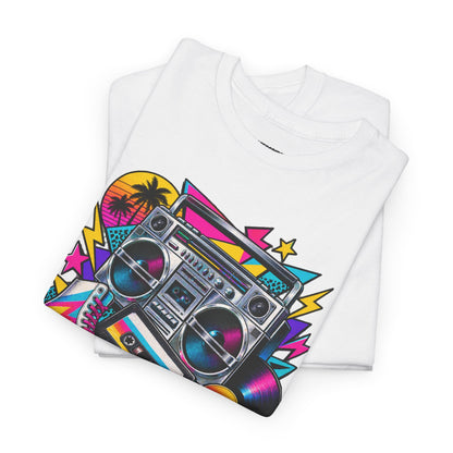 Retro Boombox Tee — 80s Neon Music Graphic T-Shirt