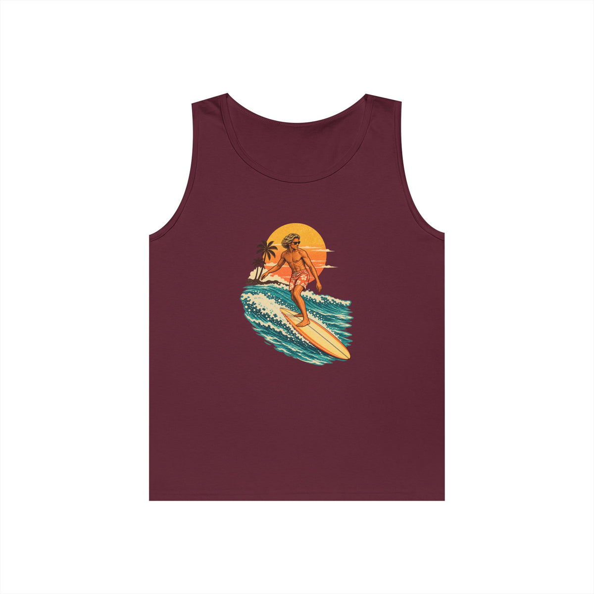 Surfing Sunset Tank — Retro Surfer Graphic Tank Top