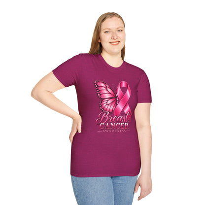 Pink Ribbon Butterfly Breast Cancer Awareness T-Shirt | Support Ribbon Tee