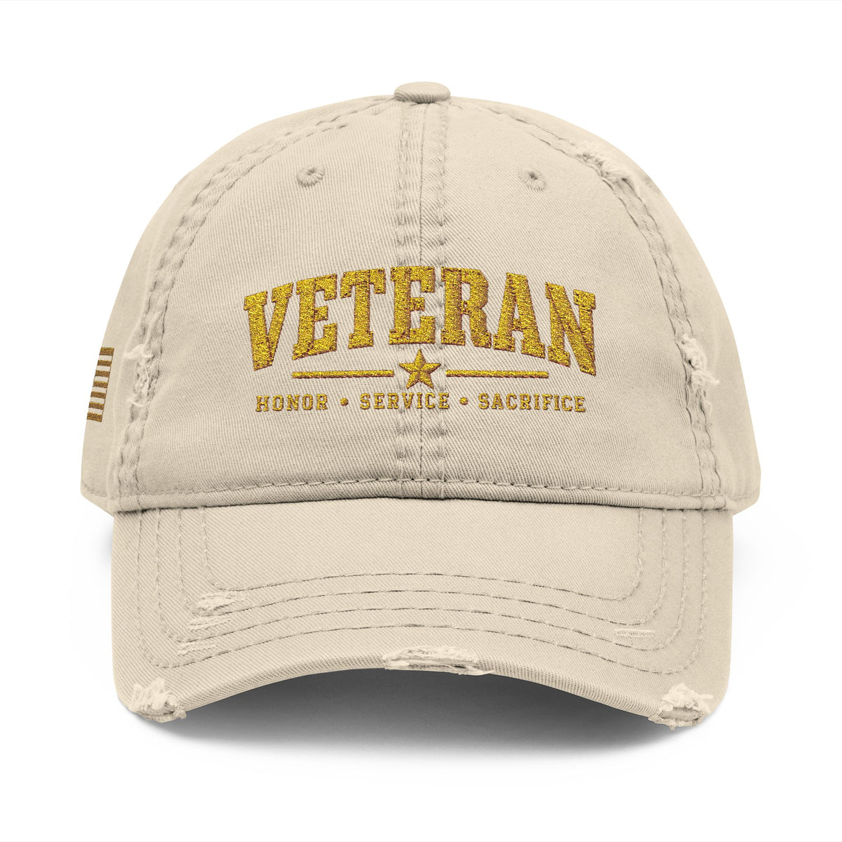 Veteran Embroidered Distressed Dad Hat — USA Honor Gratitude