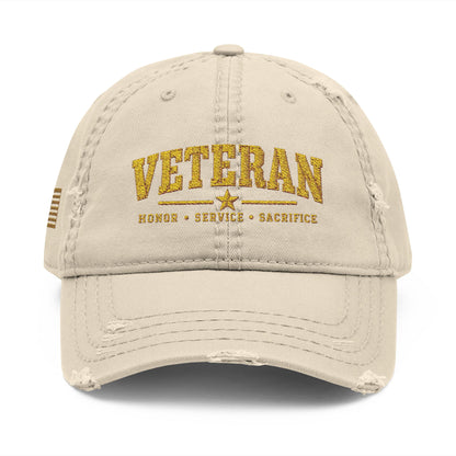 Veteran Embroidered Distressed Dad Hat — USA Honor Gratitude
