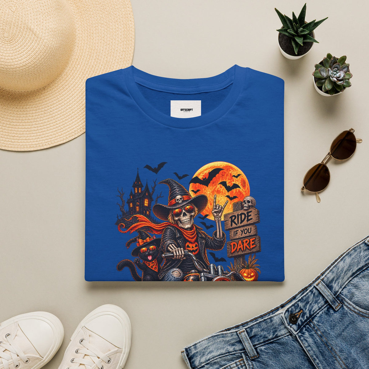 Halloween Biker Skeleton T-Shirt — "Ride If You Dare" Spooky Motorcycle Tee