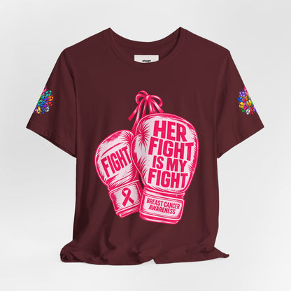 Breast Cancer Awareness Tee – “Her Fight Is My Fight” Boxing Gloves T-Shirt