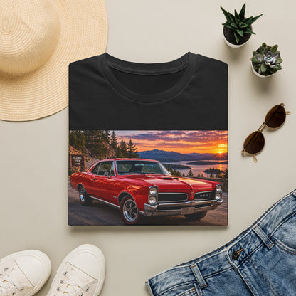Classic Red Muscle Car T-Shirt — Vintage Pontiac Sunset Driving Tee
