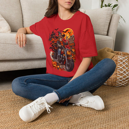 Halloween Biker Skeleton T-Shirt — "Ride If You Dare" Spooky Motorcycle Tee