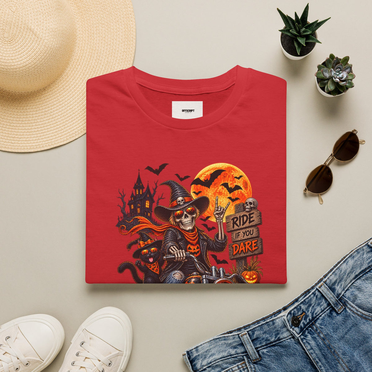 Halloween Biker Skeleton T-Shirt — "Ride If You Dare" Spooky Motorcycle Tee