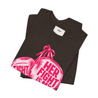 Breast Cancer Awareness Tee – “Her Fight Is My Fight” Boxing Gloves T-Shirt