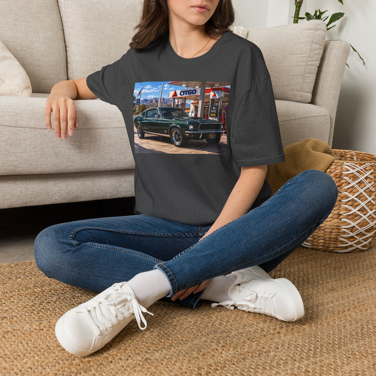 Classic Mustang Gas Station Tee — Retro Muscle Car T-Shirt