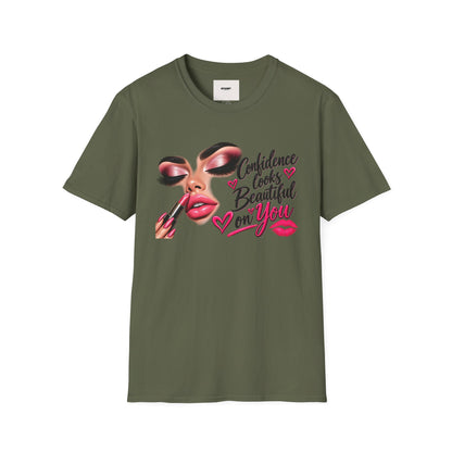 T-Shirt — "Confidence Looks Beautiful on You" Glam Makeup Graphic