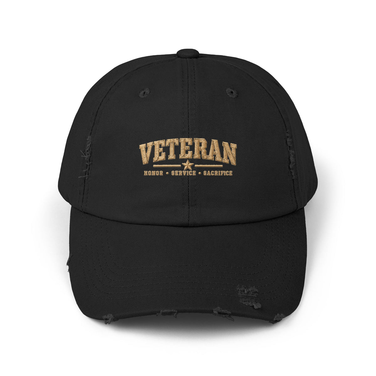 Veteran Distressed Cap — Honor Courage Sacrifice Embroidered Hat