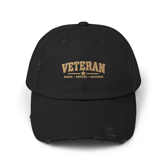 Veteran Distressed Cap — Honor Courage Sacrifice Embroidered Hat