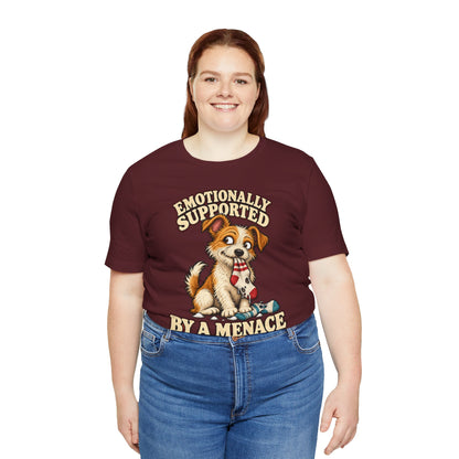 Emotionally Supported by a Menace Tee — Cute Puppy Graphic T‑Shirt
