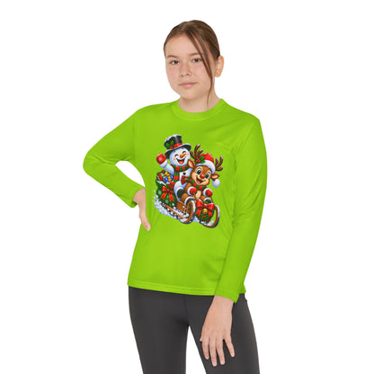 Kids' Christmas Sledding Tee — Snowman & Reindeer Holiday Long Sleeve