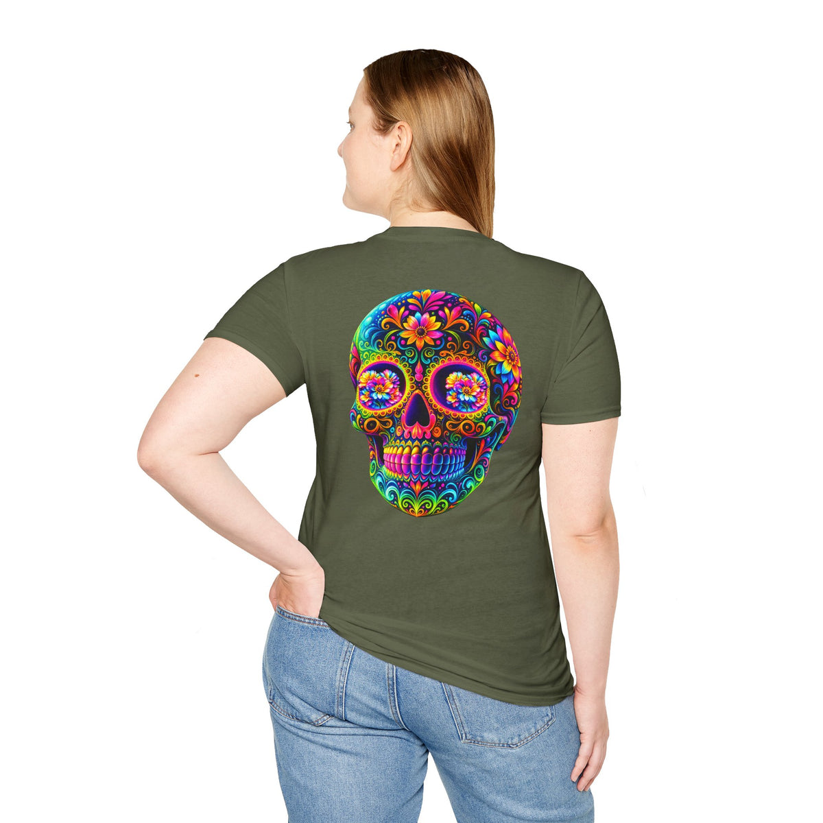 Sugar Skull T-Shirt — Colorful Day of the Dead Floral Skull Tee