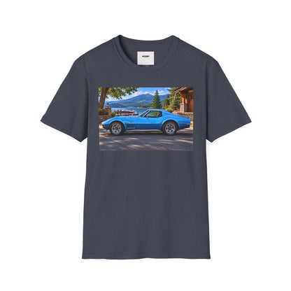 1968 Chevrolet Corvette Stingray Graphic T‑Shirt — Blue Classic Car Lakefront Print