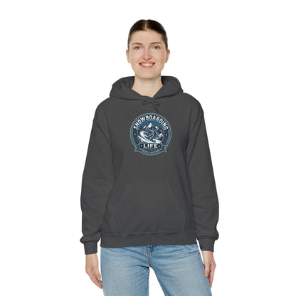Snowboarding Hoodie – "Snowboarding Life" Graphic Pullover with Backboarder Illustration