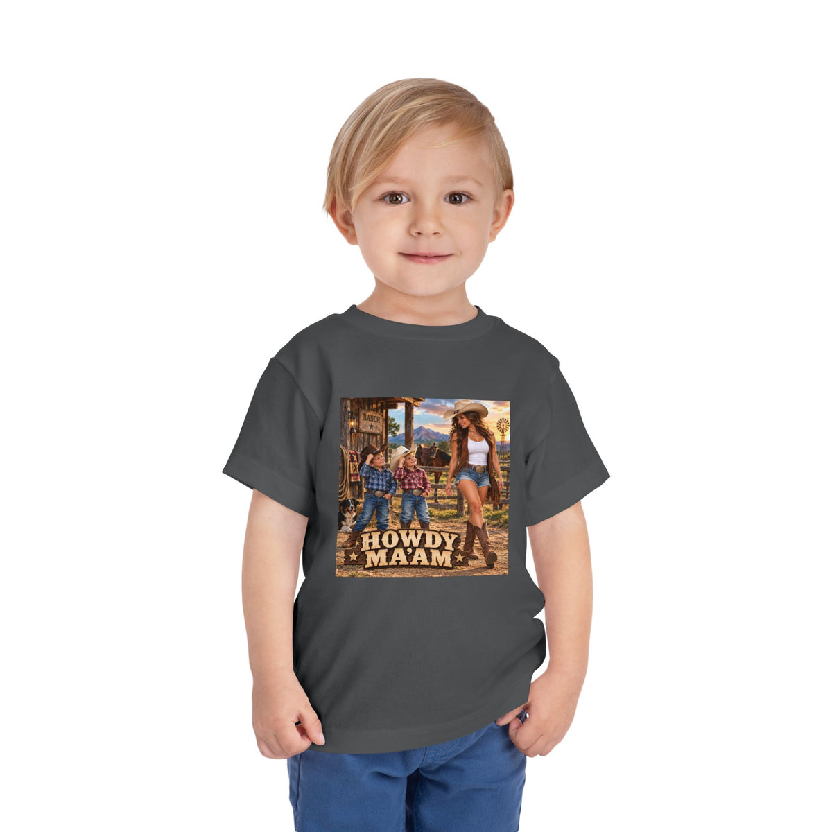 Toddler Tee — "Howdy Ma'am" Cowgirl Graphic Kids Shirt