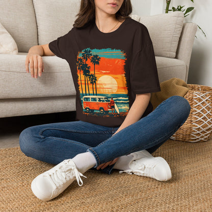 Retro Sunset Van T-Shirt – Tropical Beach Road Trip Graphic