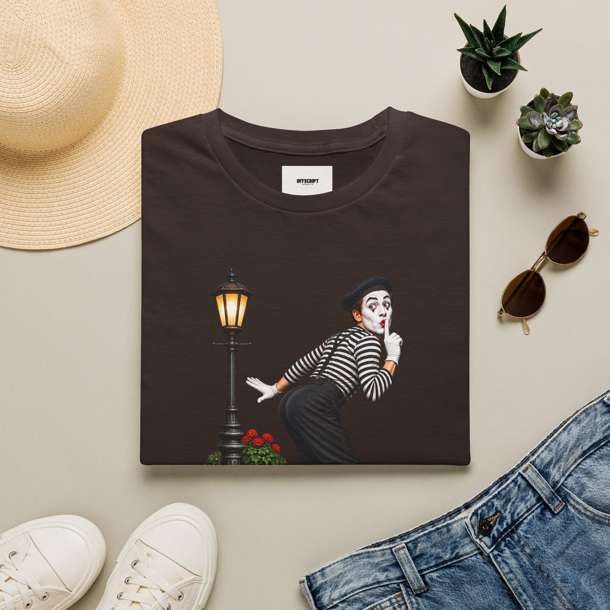 Mime Graphic T-Shirt — "Do Mime Farts Really Make a Noise?" Vintage Street Performer Tee