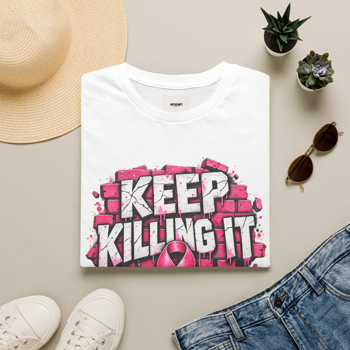 Keep Killing It pink ribbon T-Shirt | Breast Cancer Awareness, Motivational Graphic