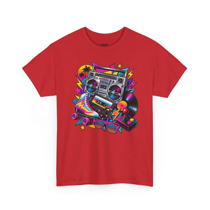 Retro Boombox Tee — 80s Neon Music Graphic T-Shirt