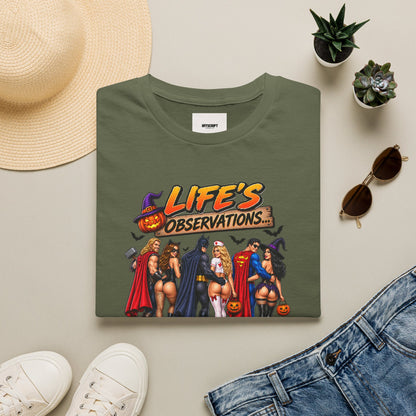 Halloween Superhero Pinup T-Shirt — "Life's Observations" Graphic Tee